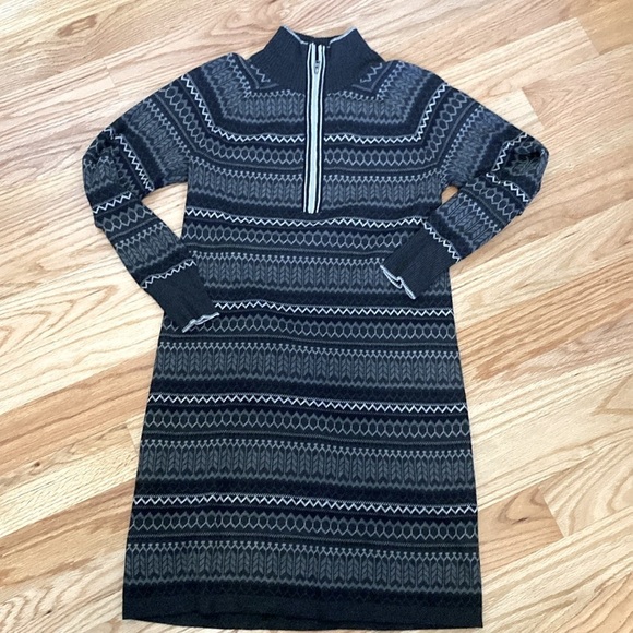 Eddie Bauer Knit Sweater Dress Womens M Quarter Zip Gray Winter Fair isle Nordic - Picture 1 of 8